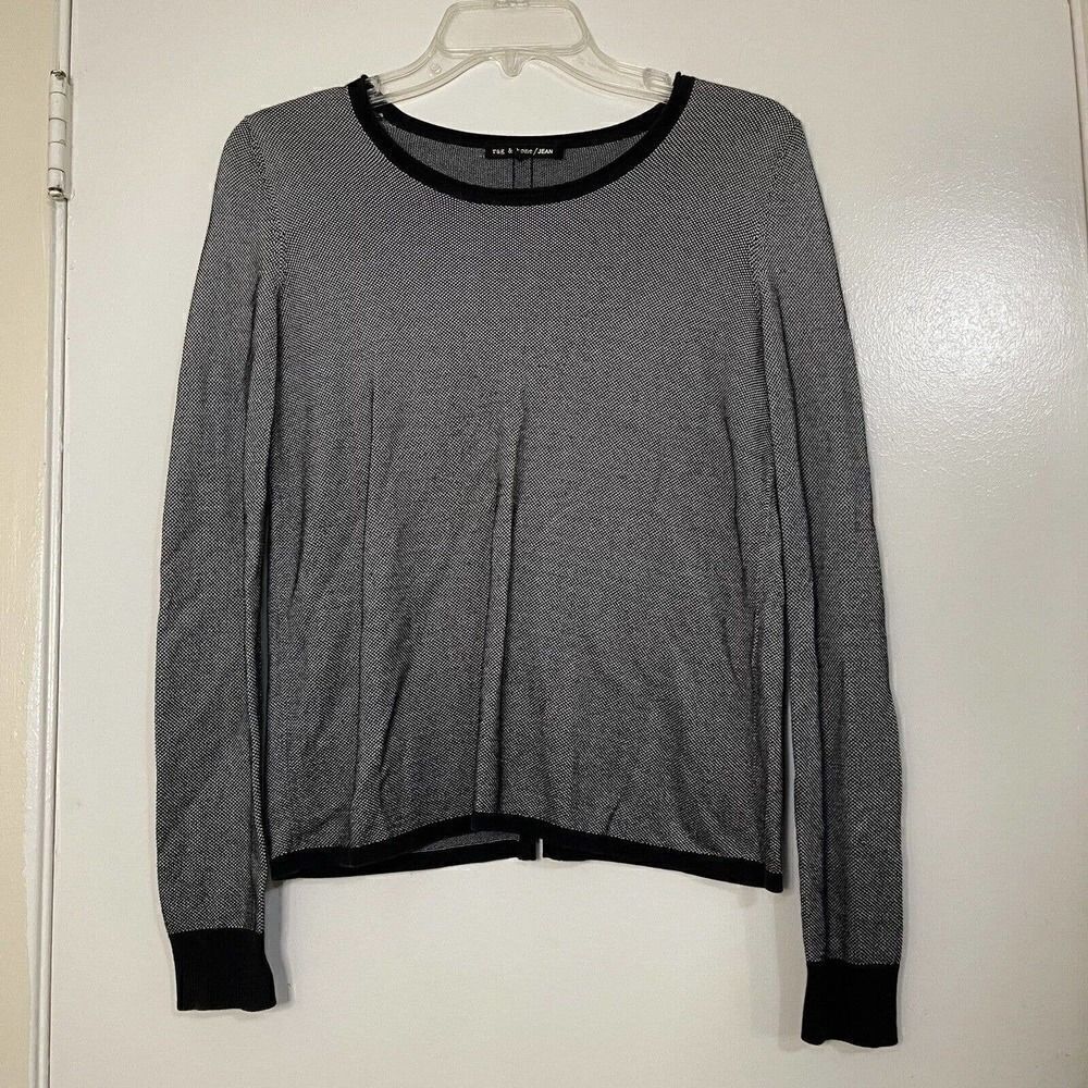 Rag & Bone jean Black trim knit long sleeve shirt top size XS